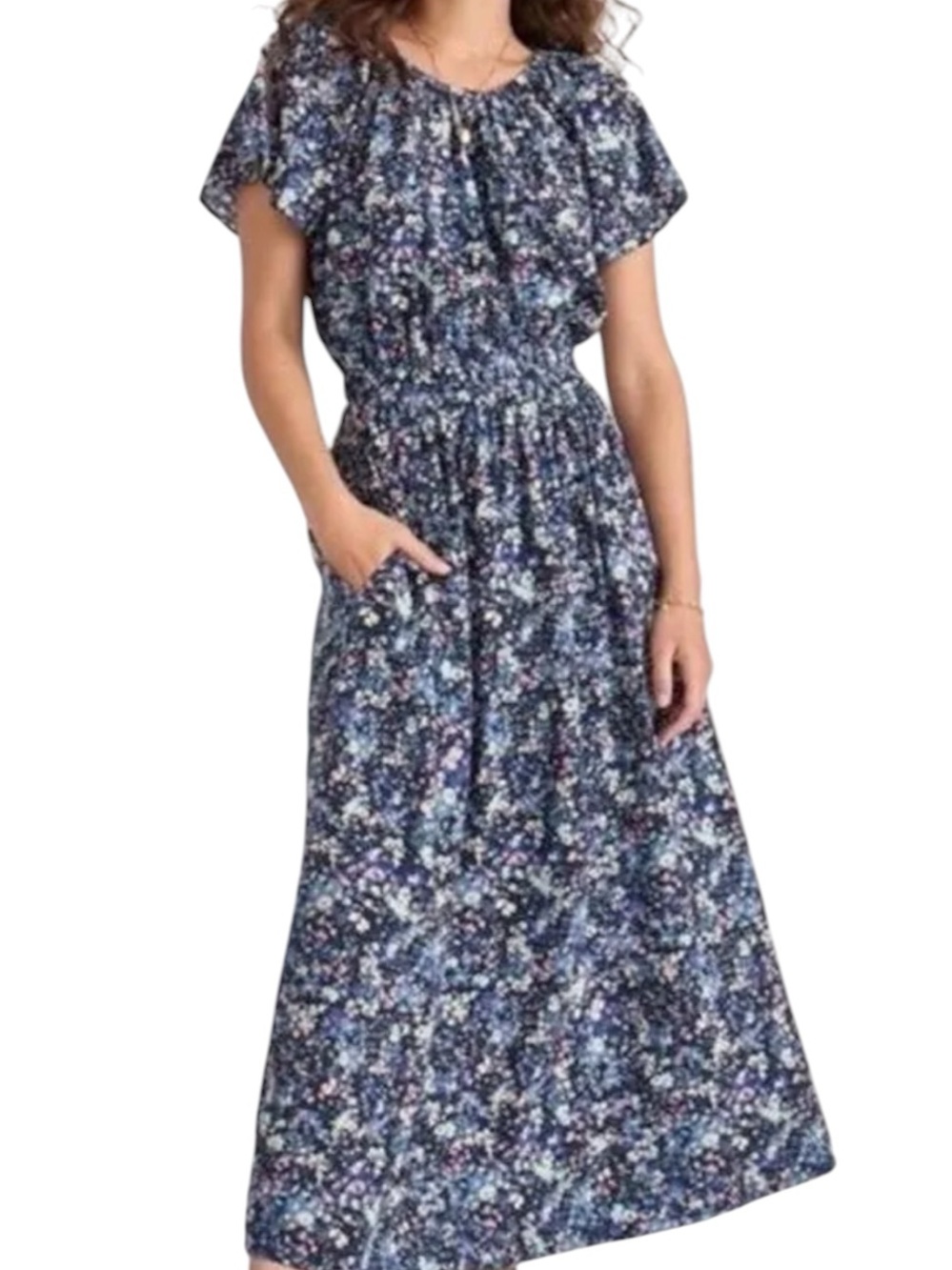 Marine Layer Charlotte Midi Dress Women Small Blue Floral NWT Peek-a-boo Back - Picture 11 of 11